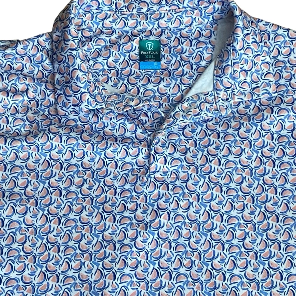 MENS Pro tour Golf Shirt 1/4 Button White With Watermelon Print XXL
